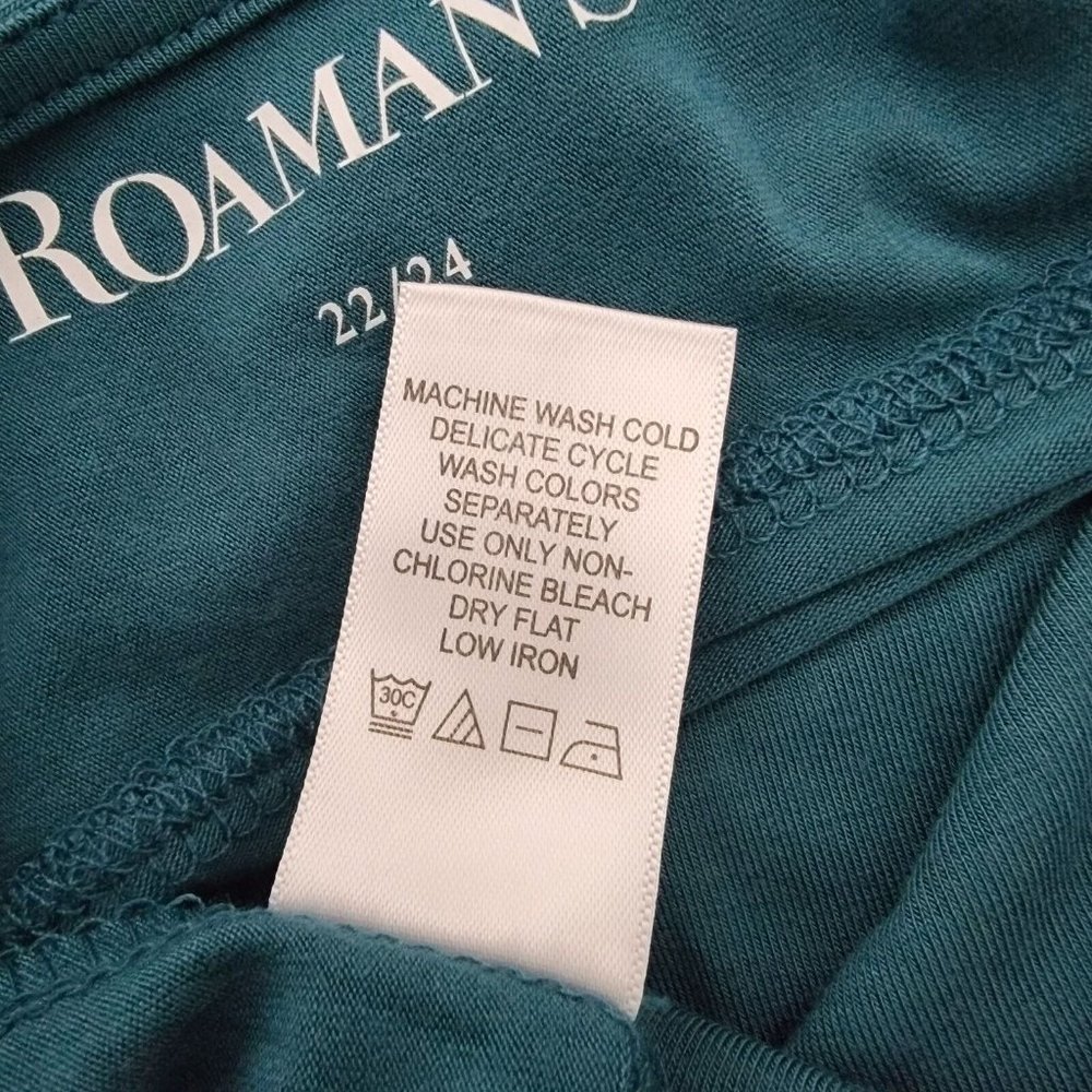 Roaman's Tunic Top Plus Size 22/24 Boat Neck Asymmetric‎ Long Hem Stretch Green - Picture 8 of 8